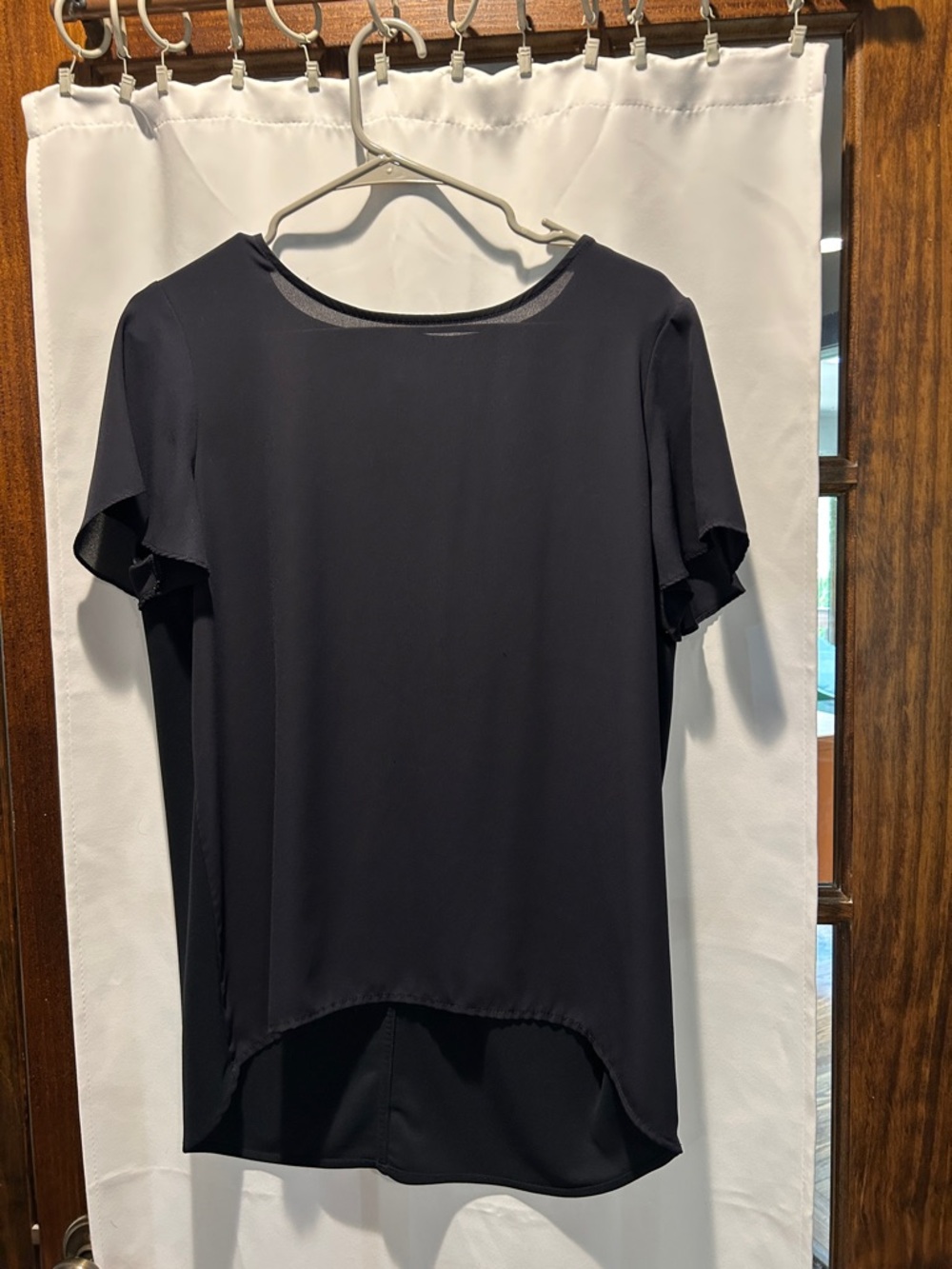 Ann Taylor Navy Short-Sleeve Blouse with High-Low Hem